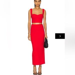 Superdown veneda skirt set red Scarlet dress bustier midi 2 pc Revolve XS